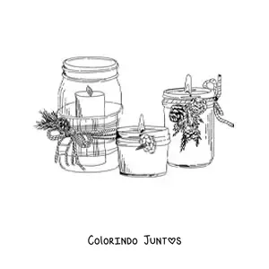 Desenho para colorir de velas de Natal realistas em potes
