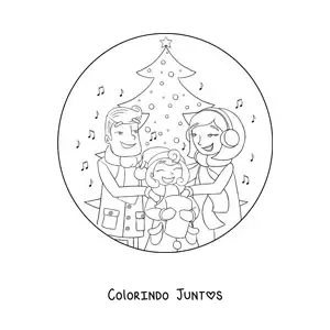 Desenho para colorir de familia cantando canticos de Natal