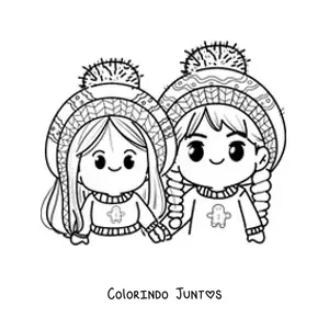 Desenho para colorir de casal unido no Natal