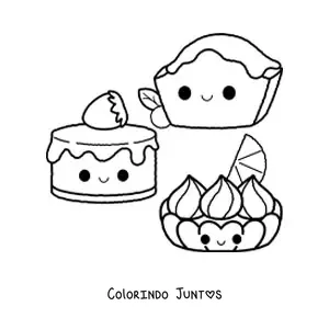 Desenho para colorir de três bolos kawaii