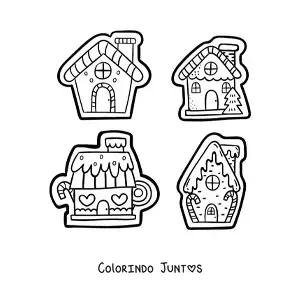 Desenho para colorir de biscoitos de casinhas de gengibre