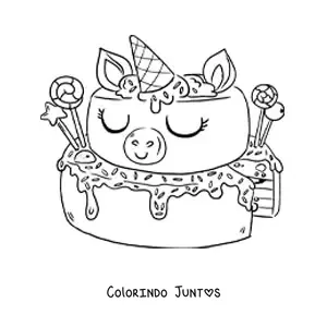 Desenho para colorir de um bolo decorado como um unicórnio