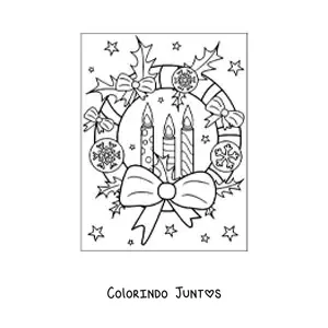 Desenho para colorir de guirlanda de Natal com velas