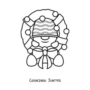 Desenho para colorir de guirlanda de Natal com boneco de neve