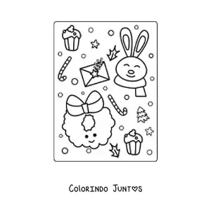 Desenho para colorir de guirlanda de Natal kawaii animada