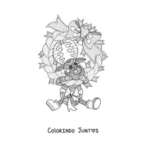 Desenho para colorir de guirlanda de Natal com mandala de rena