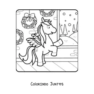 Desenho para colorir de unicornio com guirlandas de Natal