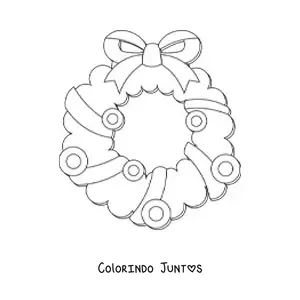 Desenho para colorir de guirlanda de Natal com laco e enfeites