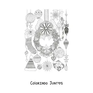 Desenho para colorir de guirlanda de Natal com enfeites natalinos