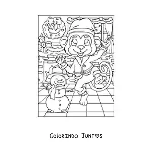 Desenho para colorir de macaco animado com guirlanda de Natal