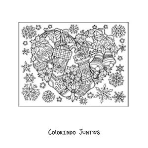 Desenho para colorir de guirlanda de Natal bonita com meias e bolas natalinas