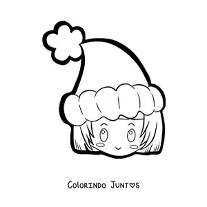 Desenho para colorir de menina kawaii com gorro de Natal