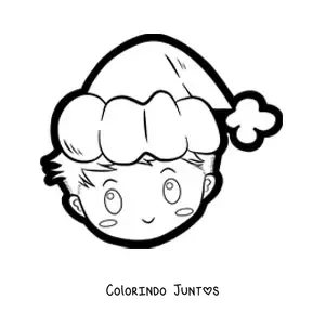 Desenho para colorir de menino kawaii com gorro de Natal
