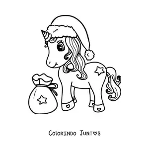 Desenho para colorir de unicornio kawaii com gorro de Natal