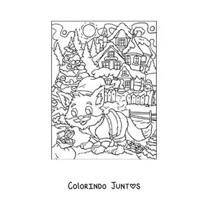 Desenho para colorir de raposa animada com gorro de Natal