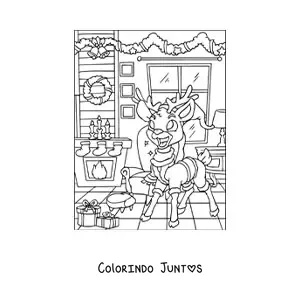 Desenho para colorir de cervo animado com gorro de Natal