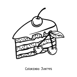 Desenho para colorir de um bolo decorado com uma cereja