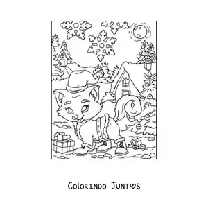 Desenho para colorir de gato animado com gorro de Natal