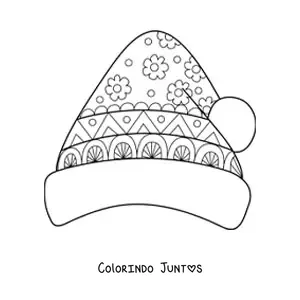 Desenho para colorir de gorro de Natal com mandala de flores