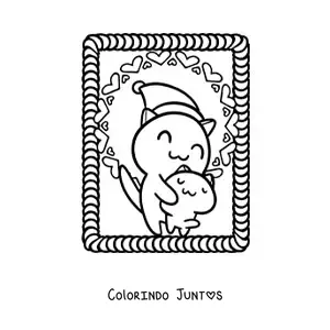 Desenho para colorir de gatos animados com gorro de Natal