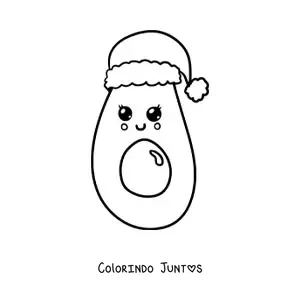 Desenho para colorir de abacate kawaii com gorro de Natal