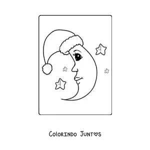 Desenho para colorir de lua animada com gorro de Natal