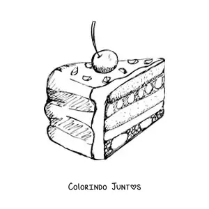 Desenho para colorir de um bolo com cobertura e uma cereja