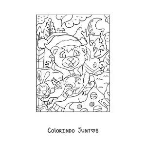 Desenho para colorir de urso de Natal vestido de Papai Noel com cervo