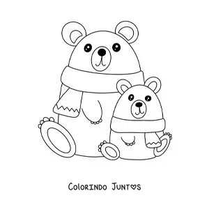 Desenho para colorir de ursos de Natal com cachecois