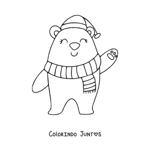 Desenho para colorir de urso de Natal com cachecol e gorro
