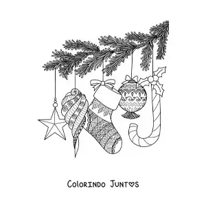 Desenho para colorir de galho de arvore de Natal com bolas e enfeites