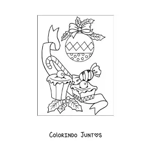 Desenho para colorir de bola de Natal com doces natalinos