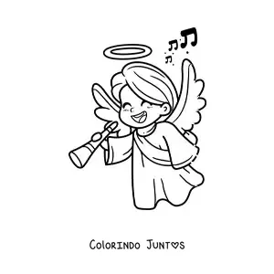 Desenho para colorir de anjinho de Natal com flauta