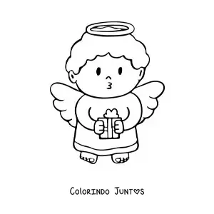 Desenho para colorir de anjo de Natal com presente