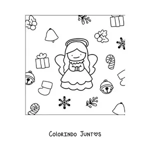 Desenho para colorir de anjo com enfeites de Natal