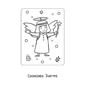 Desenho para colorir de menina fantasiada de anjinho de Natal