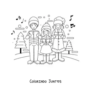 Desenho para colorir de familia cantando cancoes de Natal