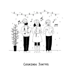 Desenho para colorir de adultos cantando cancoes de Natal