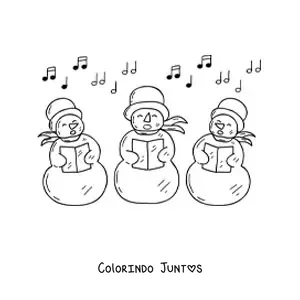 Desenho para colorir de bonecos de neve animados cantando cancoes de Natal