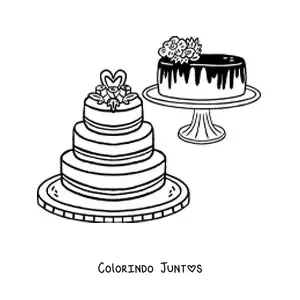 Desenho para colorir de dois bolos de casamento