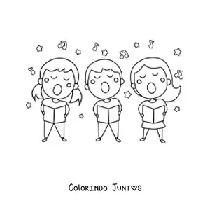 Desenho para colorir de criancas cantando cancoes de Natal