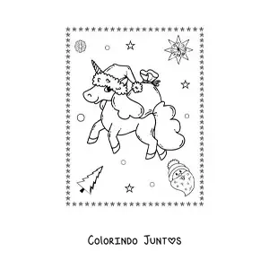 Desenho para colorir de unicornio natalino kawaii com presentes