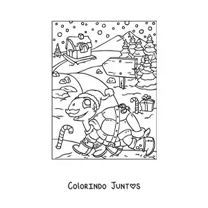 Desenho para colorir de tartaruga natalina animada