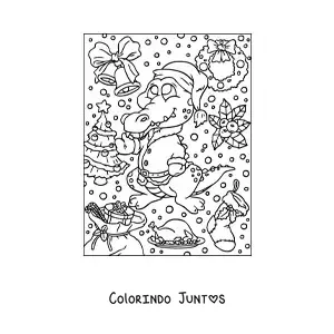 Desenho para colorir de crocodilo natalino animado