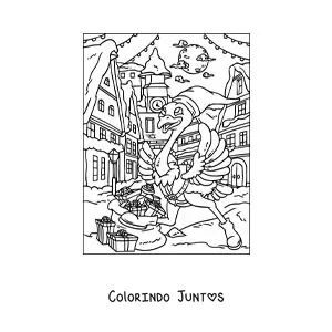 Desenho para colorir de avestruz natalino animado