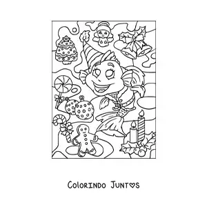 Desenho para colorir de peixe natalino animado