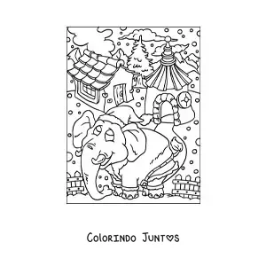 Desenho para colorir de elefante natalino animado