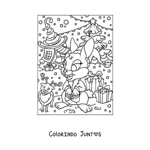 Desenho para colorir de coelho natalino animado