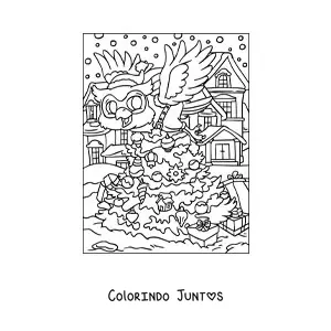 Desenho para colorir de coruja natalina animada