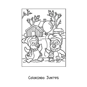 Desenho para colorir de pinguins natalinos animados